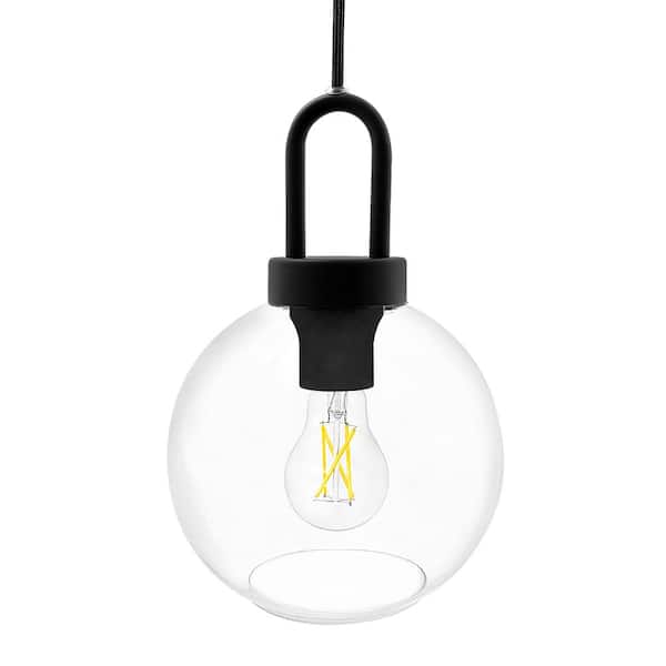 Maxxima 60-Watt Equivalent Integrated LED Black Pendant with Glass Globe