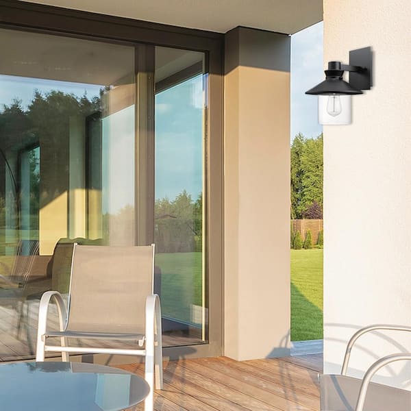 Westmister Black Farmhouse Indoor/Outdoor 1-Light Wall Sconce with Clear Glass Shade