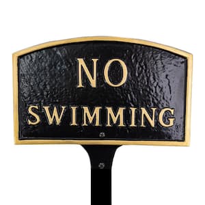 5.5 in. x 9 in. Small Arch No Swimming Statement Plaque Sign with Lawn Stake - Black/Gold