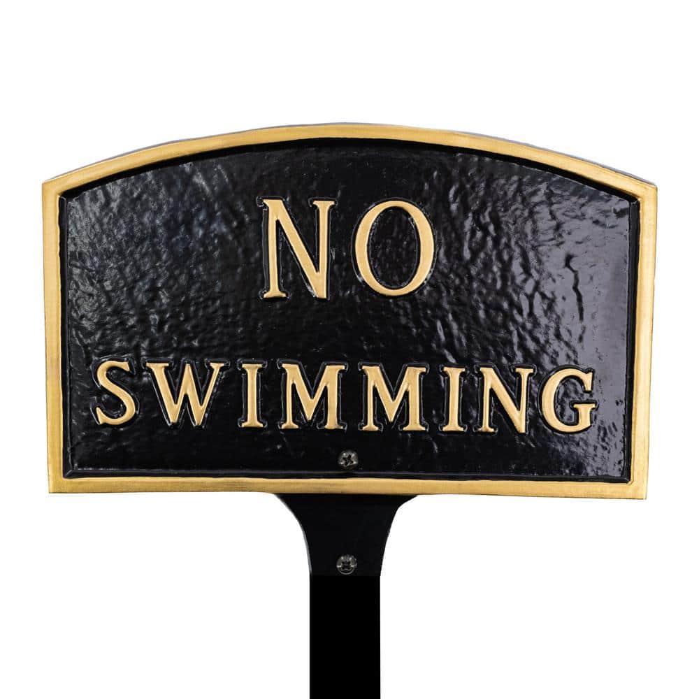 5.5 in. x 9 in. Small Arch No Swimming Statement Plaque Sign with Lawn Stake - Black/Gold price history on PriceWatchPro