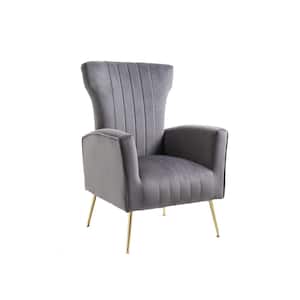 Cela Gray Velvet Upholstered Wingback Chair