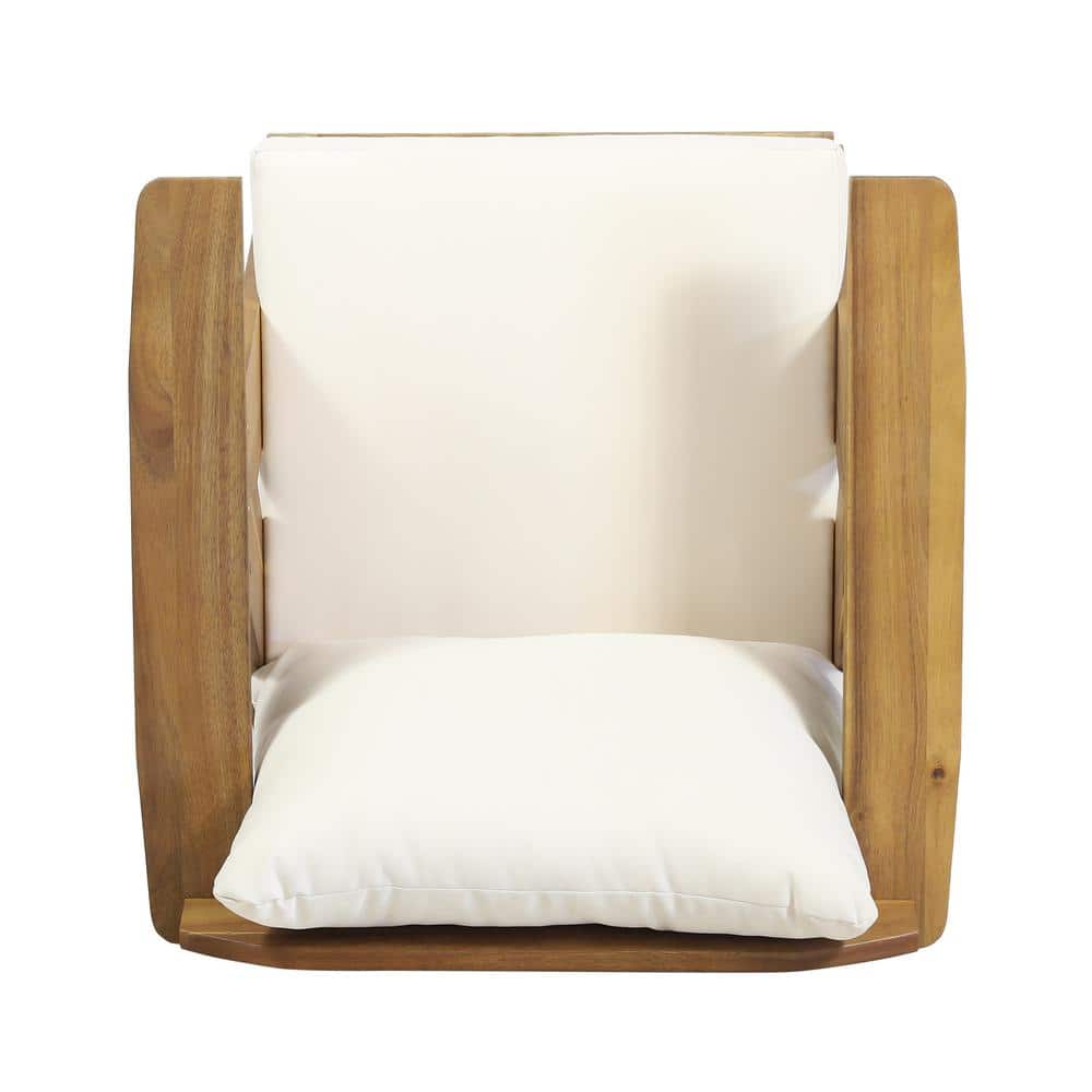 Teak and Beige Acacia Wood Outdoor Club Chairs with Cushions, Set of 2