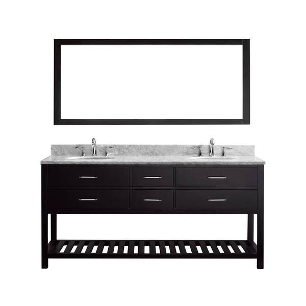 Virtu USA Caroline Estate 72 in. W Bath Vanity in Espresso with Marble Vanity Top in White with Round Basin and Mirror