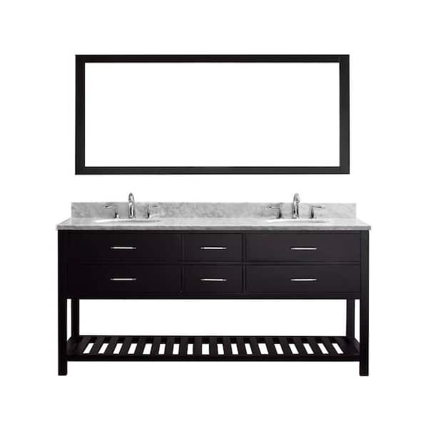 Virtu USA Caroline Estate 72 in. W Bath Vanity in Espresso with Marble Vanity Top in White with Square Basin and Mirror