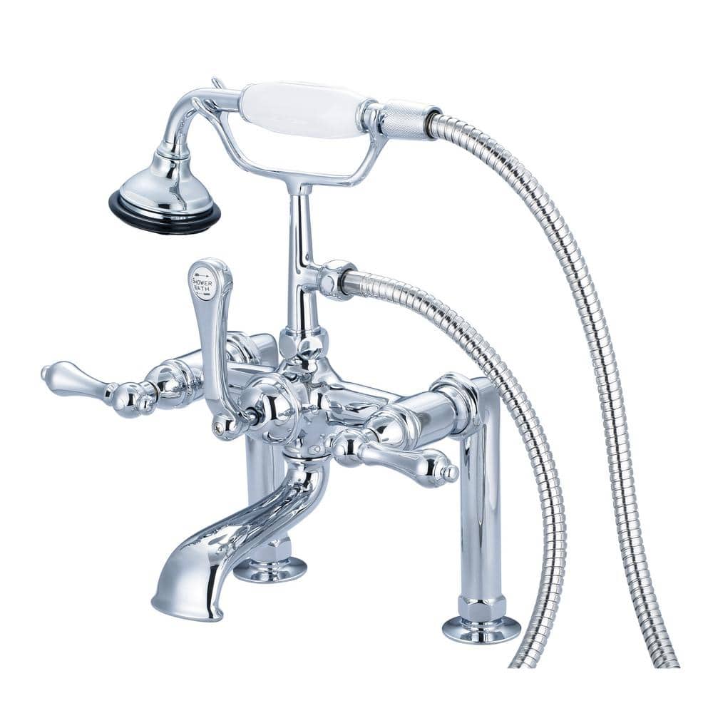 Elegant 7" Chrome Plated Classic Deck Mount Tub Faucet with Handheld Shower