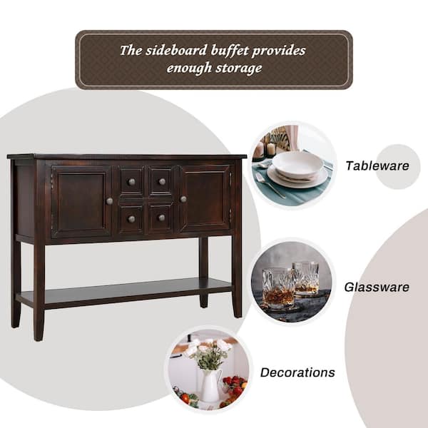 ANBAZAR Espresso Storage Cabinet Console Table with 2-Drawers and