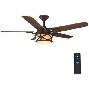 Copley 52 in. Indoor/Outdoor LED Oil Rubbed Bronze Ceiling Fan with Light Kit, Downrod, Remote and Reversible Blades