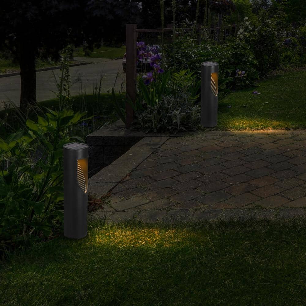 12.2" Black Solar LED Pathway Lights with Yellow Shade