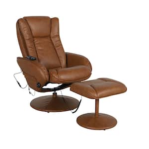 Brown Faux Leather Arm Chair Recliner with Ottoman
