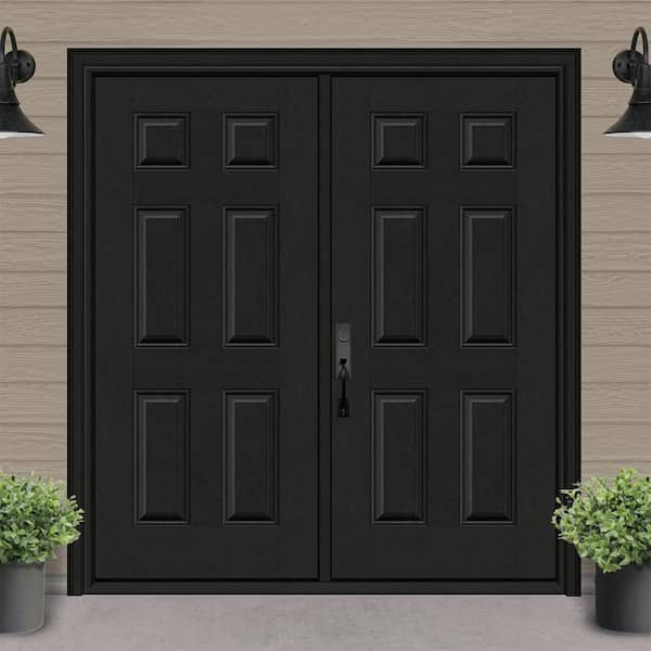 Regency 72 in. x 80 in. 6 Panel RHIS Onyx Stain Mahogany Fiberglass Double Prehung Front Door with 4-9/16 Jamb