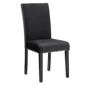 Black Nailhead Velvet Upholstered Dining Chairs (Set Of 2)