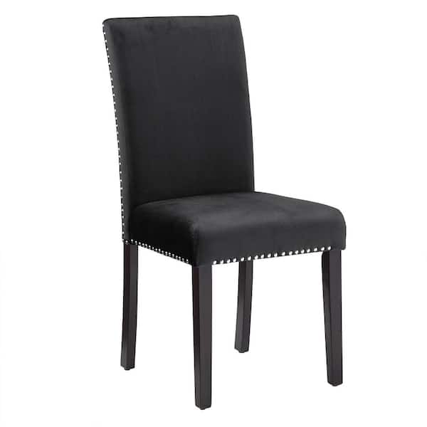 Black Nailhead Velvet Upholstered Dining Chairs (Set Of 2)