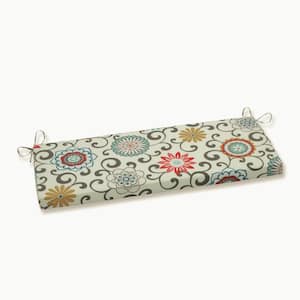 Floral Rectangular Outdoor Bench Cushion in Blue