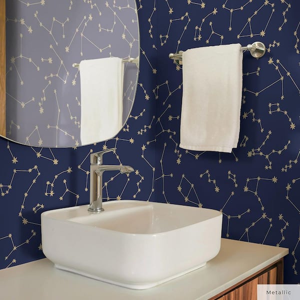 Novogratz Navy and Metallic Gold Constellations Vinyl Peel and Stick Wallpaper Roll (Covers 28 Sq. ft.)