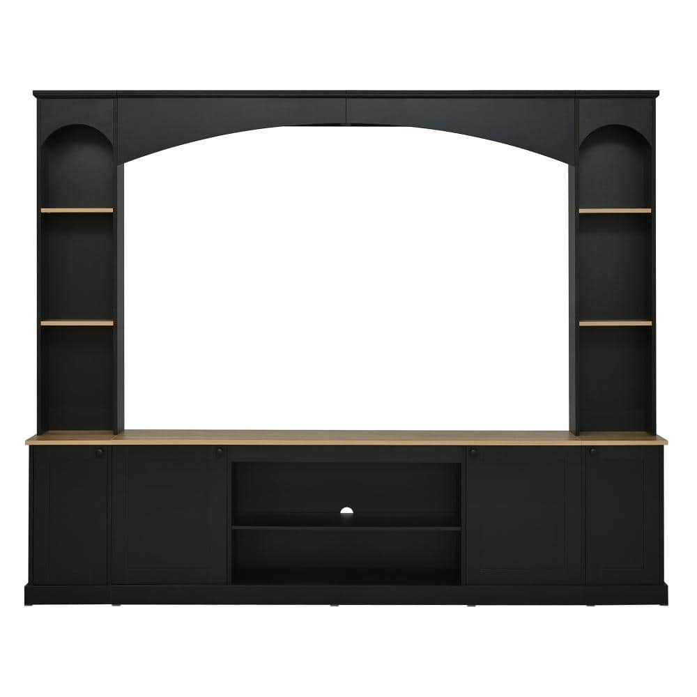 "91"" Arched Farmhouse TV Stand with Bookshelves & Storage for TVs Up to 70"", Black" price history on PriceWatchPro