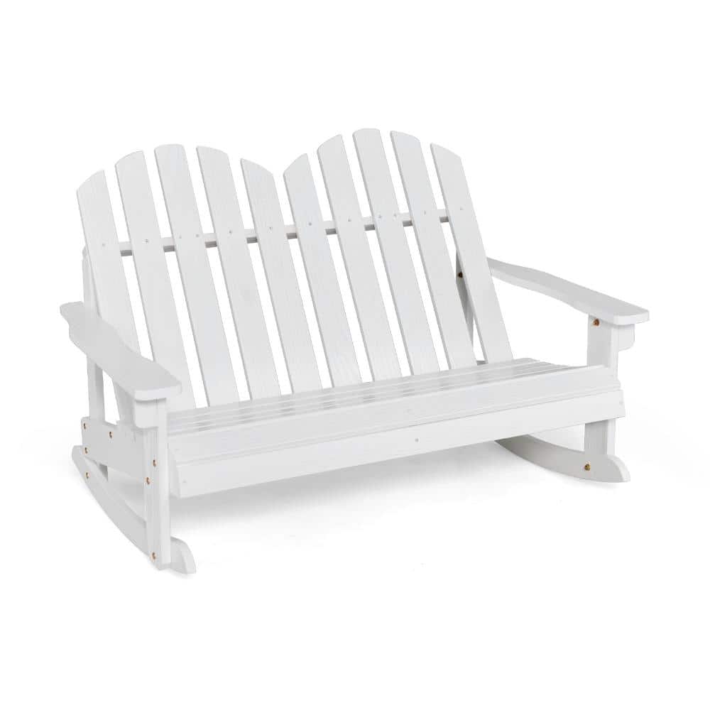 34 in. Fir Wood 2-Seat Kids Adirondack Rocking Chair with Slatted Seat and 220 lb. Capacity, White price history on PriceWatchPro