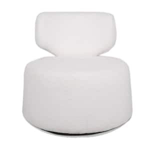 29 in. W Armless Faux Fur Fabric 360° Swivel Chair Round Sofa Curved Lounge Ottoman with Removable Backrest in White