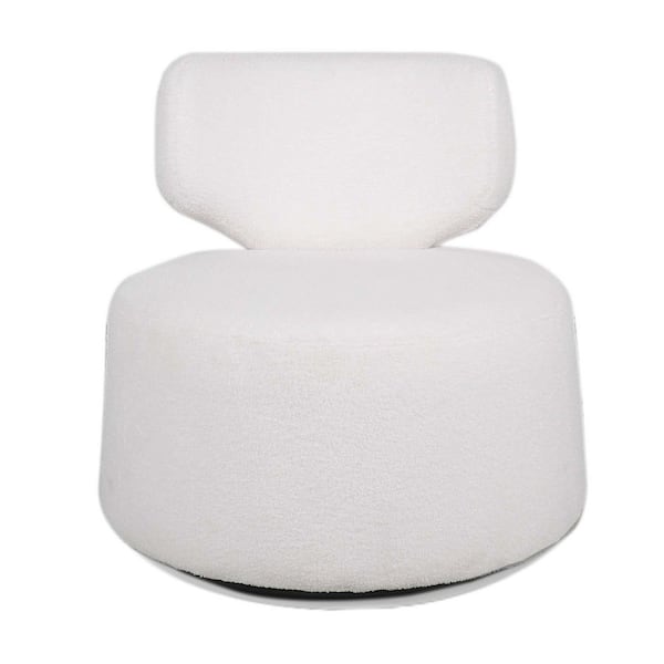 URTR 29 in. W Armless Faux Fur Fabric 360° Swivel Chair Round Sofa Curved Lounge Ottoman with Removable Backrest in White