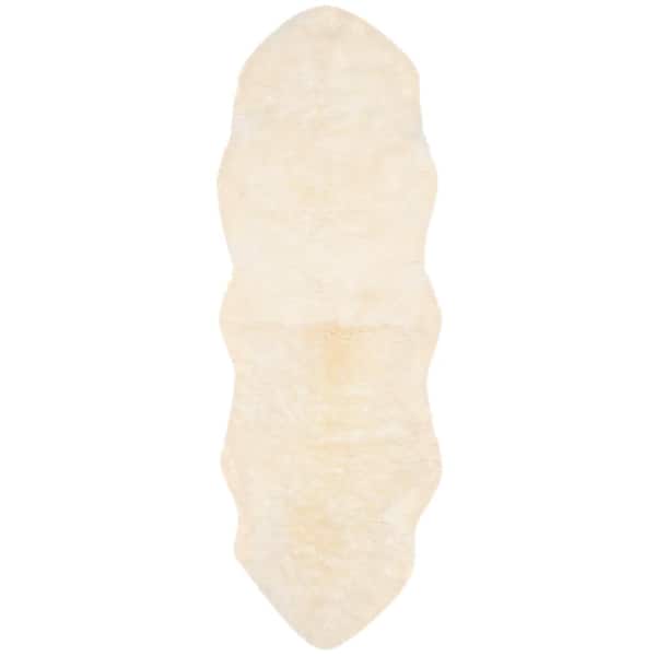 Sheep Skin 2 ft. x 10 ft. Natural/White Solid Color Runner Rug