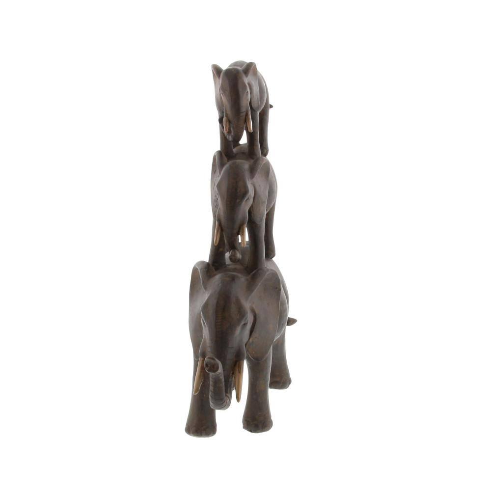 Eclectic Brown Resin Elephant Stack Sculpture