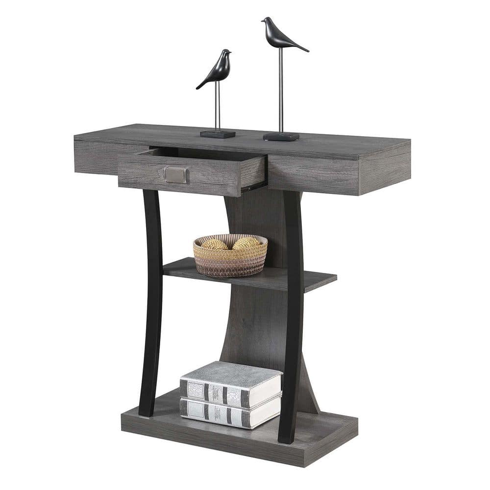 Newport Charcoal Gray 3-Tier Console Table with Storage Drawer