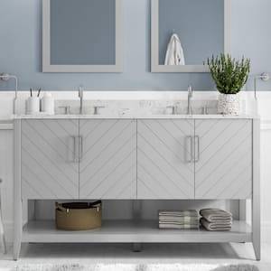 Baybarn 60 in. W x 22 in. D x 35 in. H Double Sink Freestanding Bath Vanity in Gray with White Engineered Stone Top