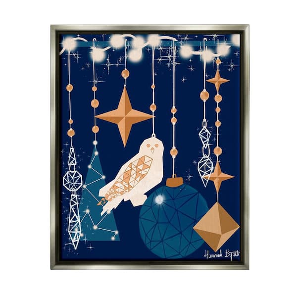 Stupell Industries Geometric Winter Owl by Hannah Byatt 1 Piece Floater Frame Graphic Print Animal Poster Art Print 31 in. x 25 in.