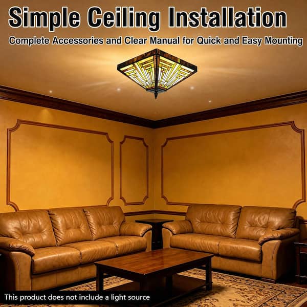 OUKANING 13.78 in. 2-Light Vintage Elegant Multi-Colored Stained