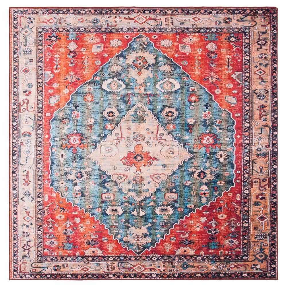 Tucson 4' Square Blue and Beige Synthetic Area Rug