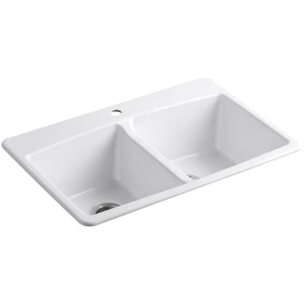 KOHLER Brookfield Drop-In Cast Iron 33 in. 1-Hole Double Bowl Kitchen Sink in White