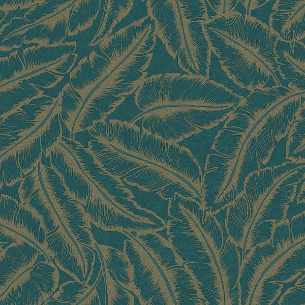 Walls Republic Large Sparkling Feathers Wallpaper Teal Paper Strippable Roll (Covers 57 sq. ft.)
