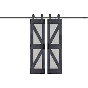 K Series 48 in. x 84 in. French Gray/Carbon Gray Finished DIY Solid Wood Double Sliding Barn Door With Hardware Kit