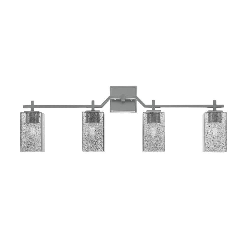 Bridgewater 4 Light Bath Bar, Graphite Finish, 3.5 in. Square Smoke Bubble 