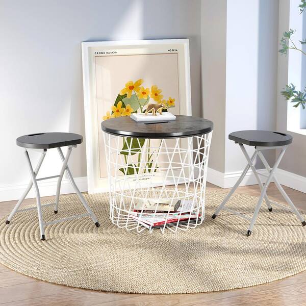 Costway 28 in. Black Backless Metal Sturdy Frame Portable
