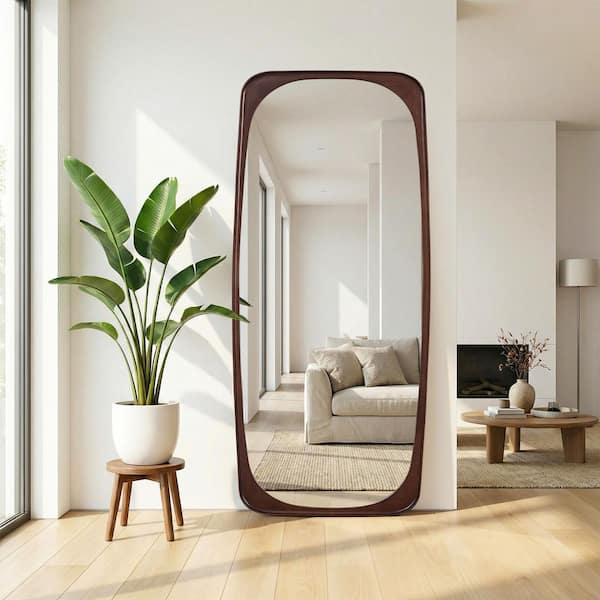 Brown 31.5 in. W x 71 in. H Rectangular Solid Wood Framed Floor Mirror Standing Wall Mirror