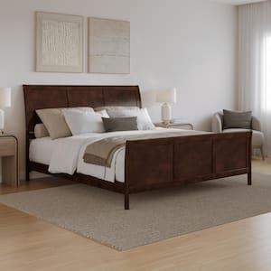 Portland Walnut Brown Solid Wood Frame King Low Profile Platform Bed with Matching Footboard