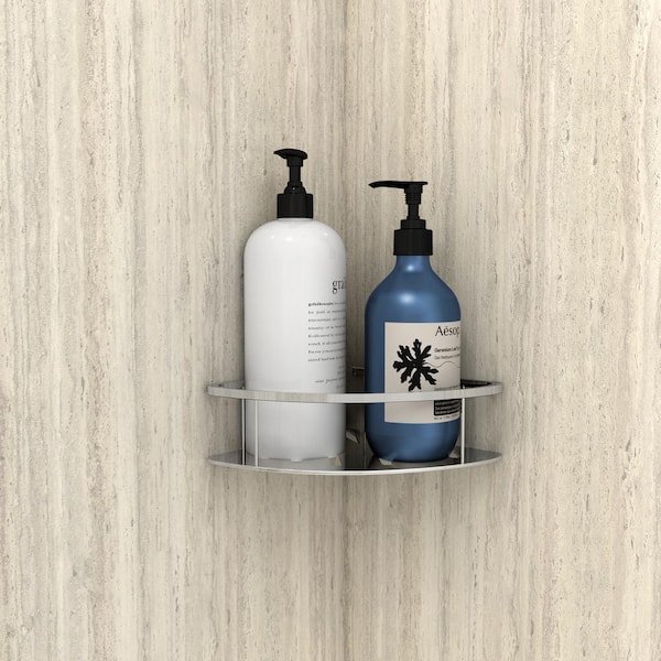 Passage Corner Shower Shelf in Brushed Metal