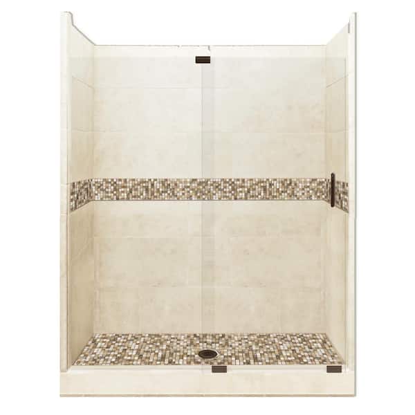 American Bath Factory Roma Grand Slider 32 in. x 60 in. x 80 in. Center Drain Alcove Shower Kit in Desert Sand and Old Bronze Hardware
