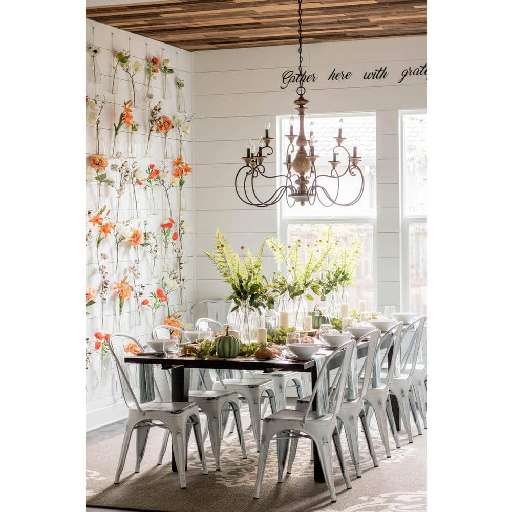 Rustic Black and Walnut 12-Light Candle Chandelier
