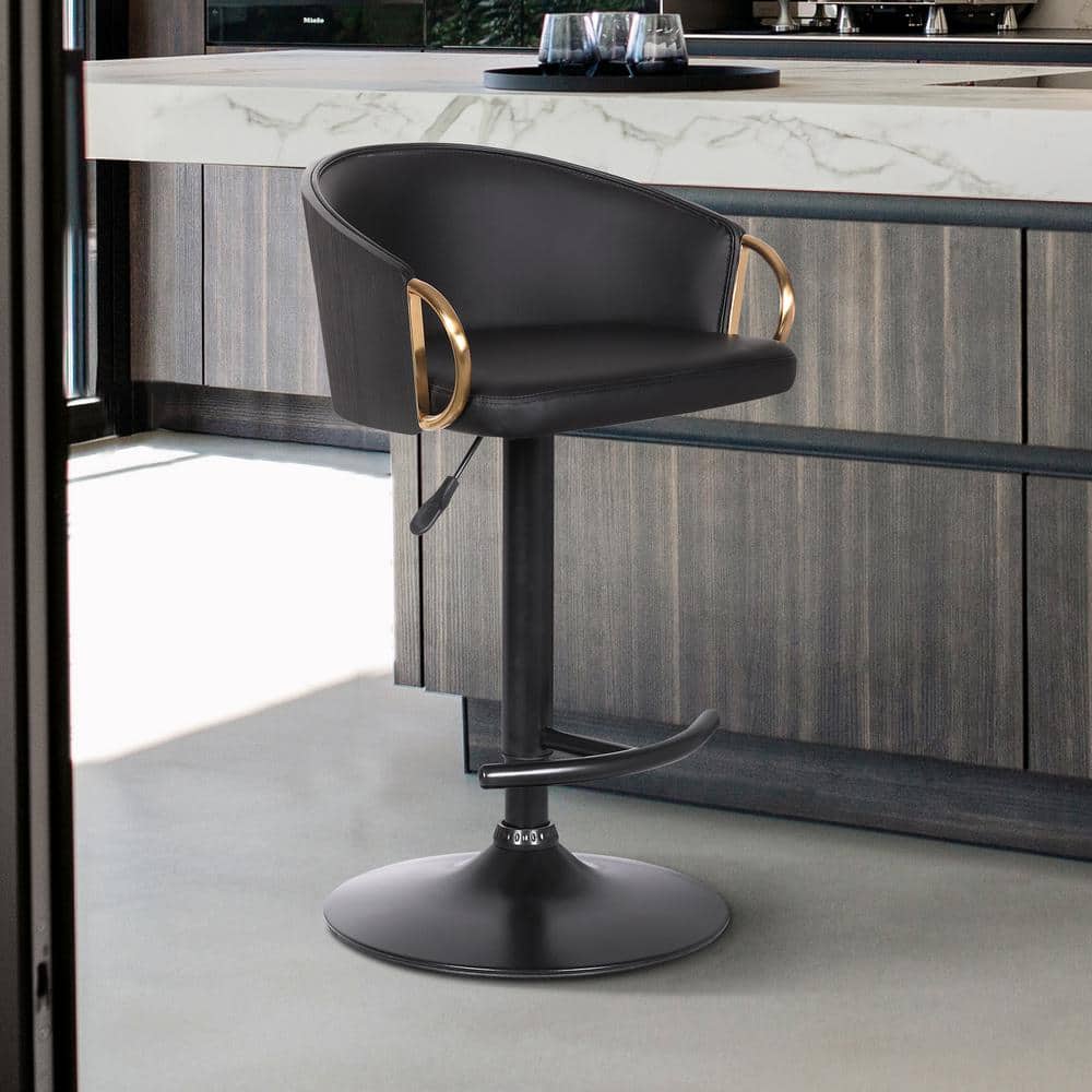 Solstice Adjustable Black Faux Leather Swivel Barrstool With Black Powder C