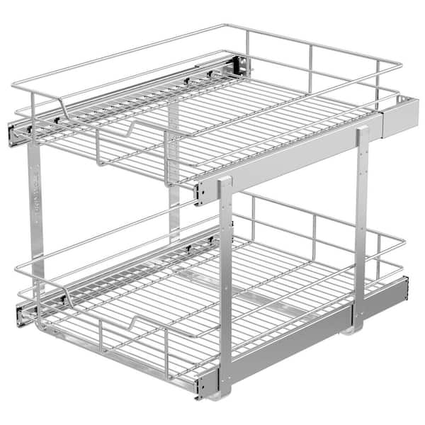 18 x 22 in. 2 Tier Pull Out Cabinet Organizer, Heavy Duty Slide Out Storage Drawers for Kitchen Cabinets, Silver