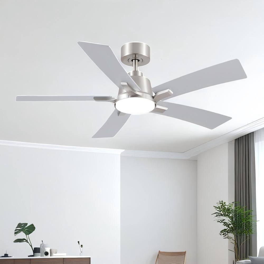 Modern 46 in. Indoor Nickel Standard Downrod Mount Ceiling Fan with Integrated LED, Quite DC Motor and 5 Two-tone Blades price history on PriceWatchPro