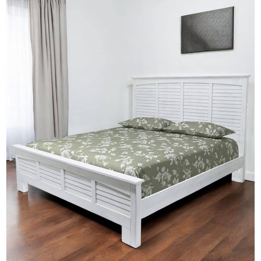 White Wood Frame King Panel Bed