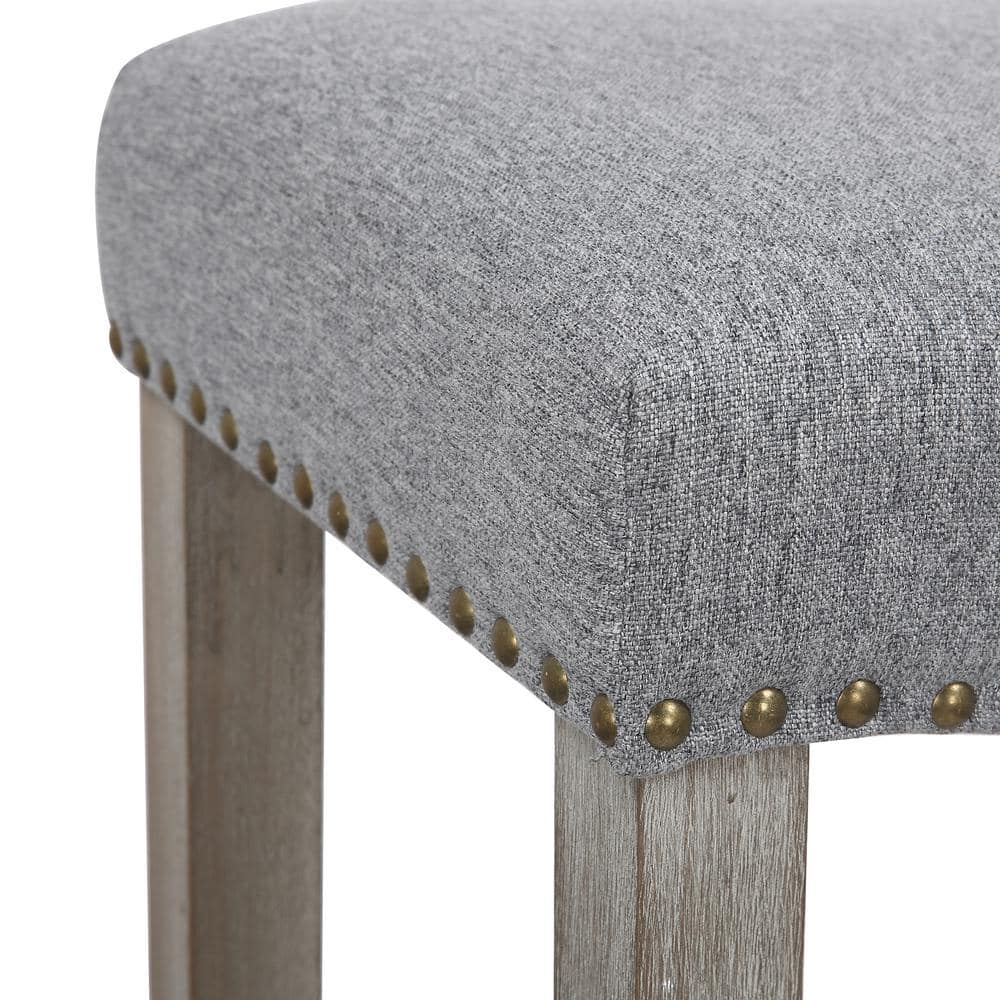 Antique Gray 24" Backless Saddle Counter Stool with Gray Linen Seat
