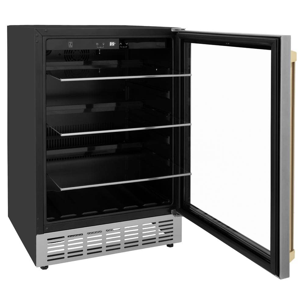 ZLINE 24" Stainless Steel Beverage Fridge with Champagne Bronze Handle