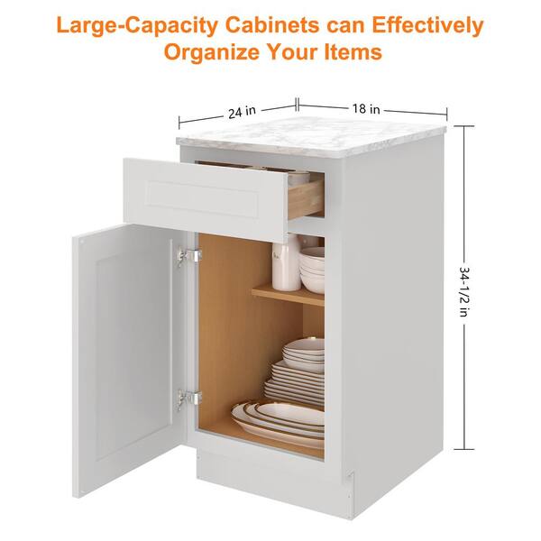 HOMEIBRO Newport Light Shaker Dove Plywood Shaker Style Stock 1-Door 1-Drawer Base Kitchen Cabinet (18 in. x 34.5 in. x 24 in.）