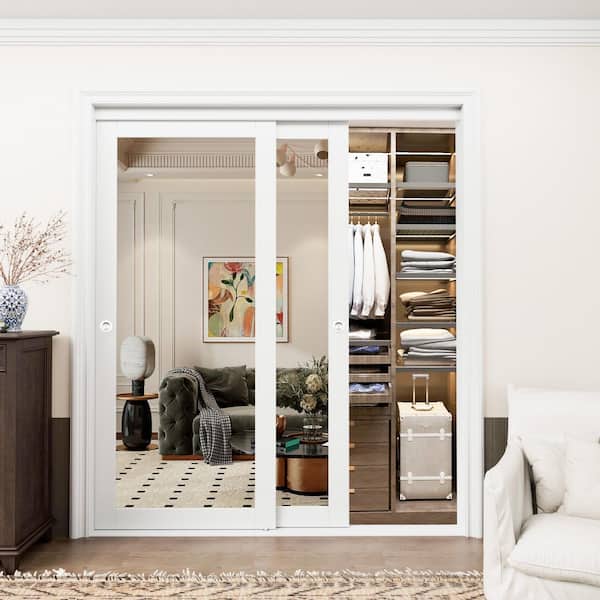 72 in. x 80 in. 1 Lite Mirror Glass White Finished Interior Closet Bypass Sliding Door with Hardware