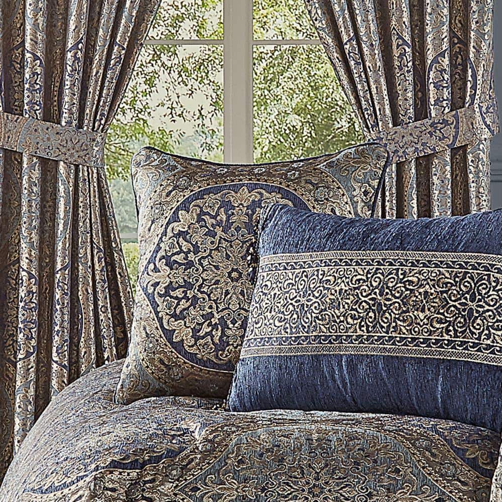 Navy and Gold Woven Medallion Square Throw Pillow