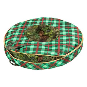 Red and Green Plaid Artificial Storage Bag for Wreaths up to 36 in. Wide