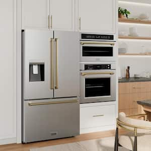 36 in. 3-Door French Door Refrigerator w/ Dual Ice Maker in Fingerprint Resistant Stainless & Champagne Bronze Handles